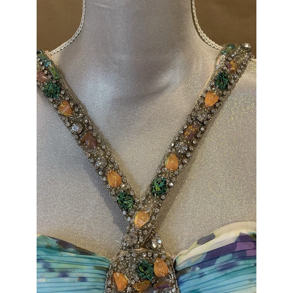 Terani Couture Rhinestone Colorful Floral Halter Neck Prom or Pageant gown Sz 0 - Picture 14 of 16